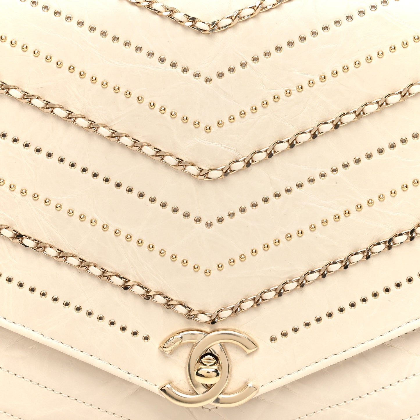 Crumpled Calfskin Chevron Envelope Clutch Ivory
