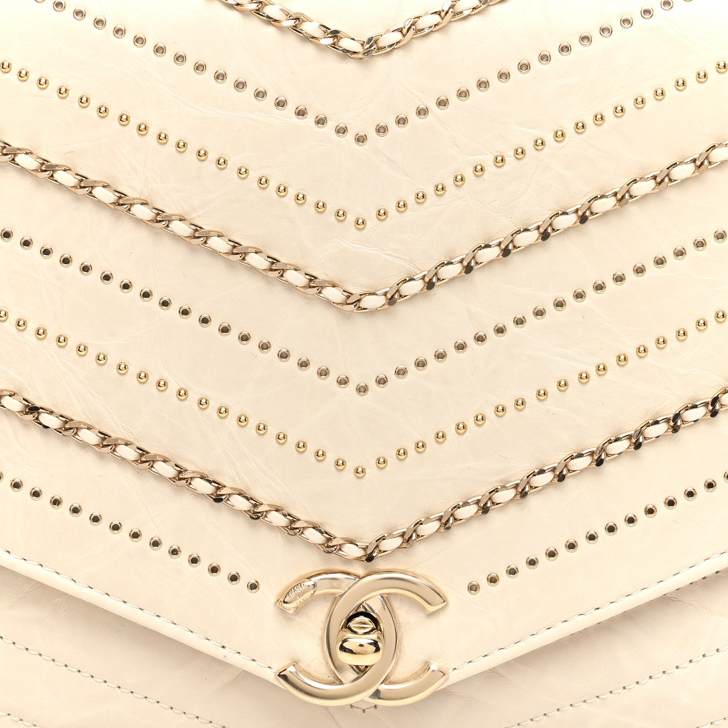 Chanel Crumpled Calfskin Chevron Envelope Clutch Ivory 9 of 11