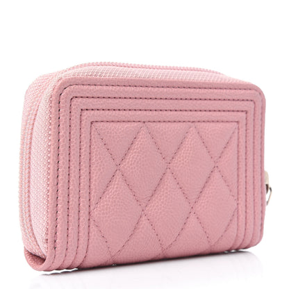 Chanel Caviar Quilted Boy Zip Around Coin Purse Wallet Light Pink 2 of 4