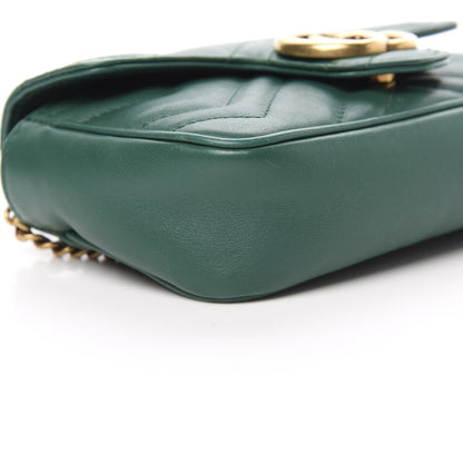 Gucci Calfskin Matelasse Super Mini GG Marmont Shoulder Bag Emerald Green 9 of 18