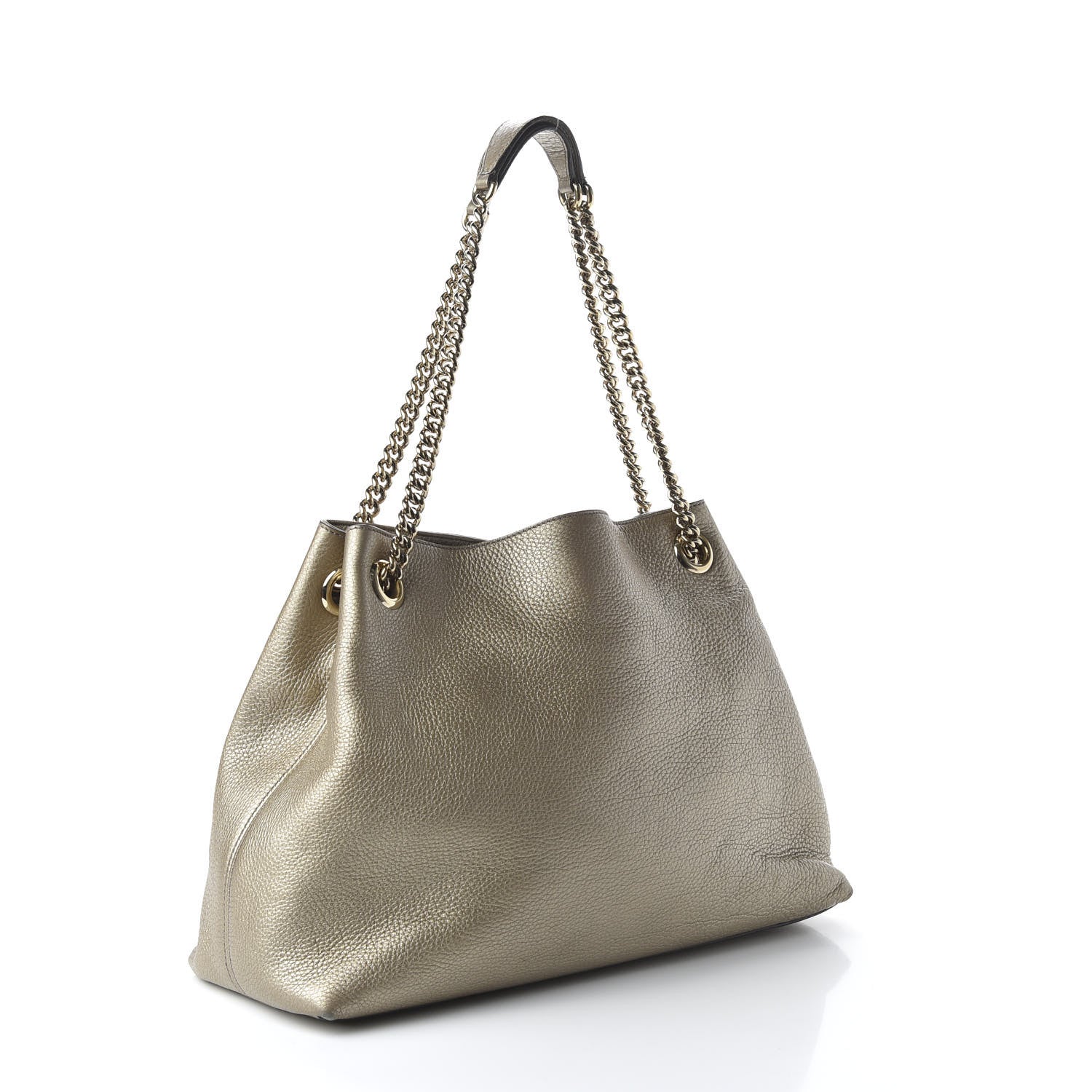 Gucci Metallic Pebbled Calfskin Medium Soho Chain Shoulder Bag Golden Beige 3 of 12