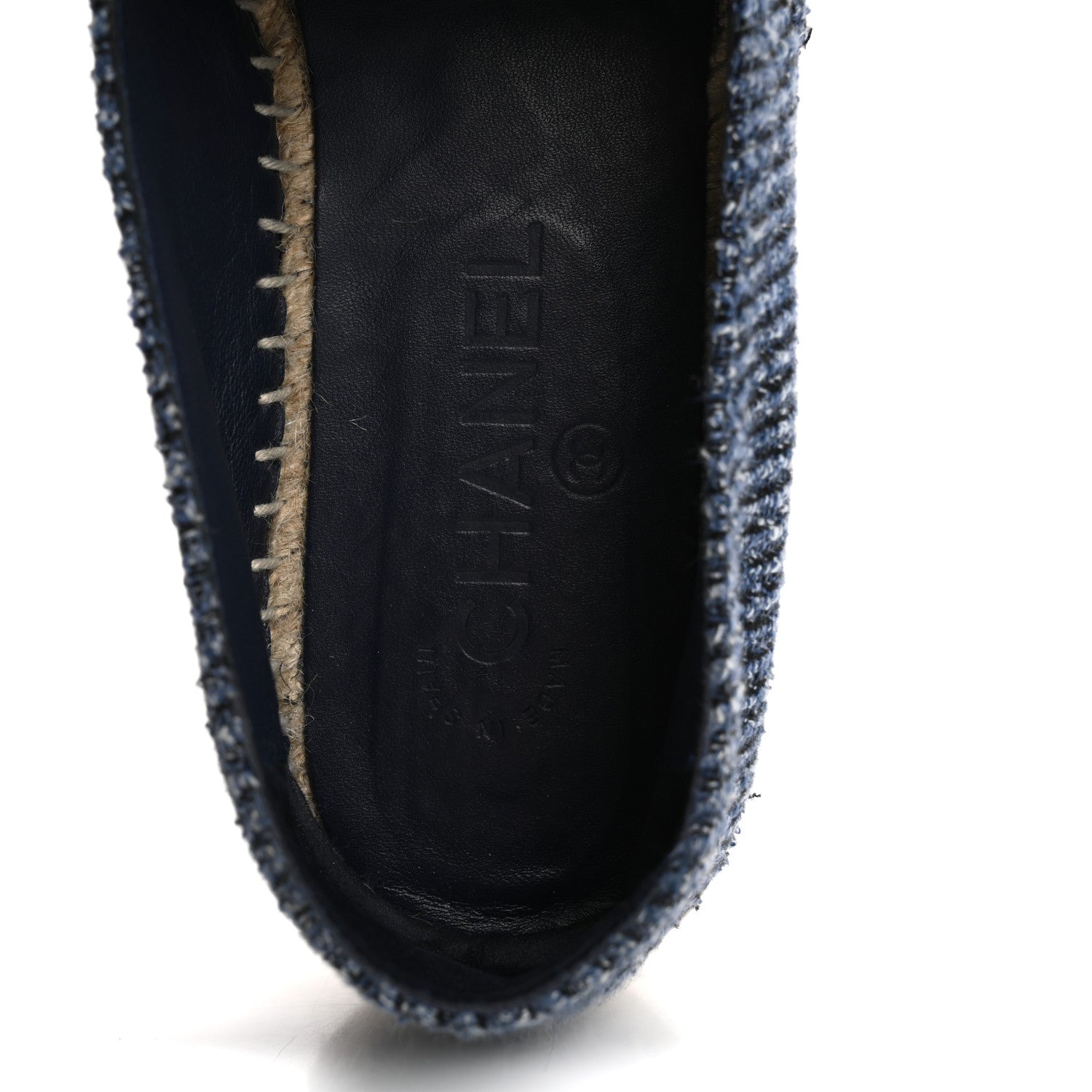 Chanel Cotton Tweed CC Espadrilles 39 Blue Ecru Black 7 of 10