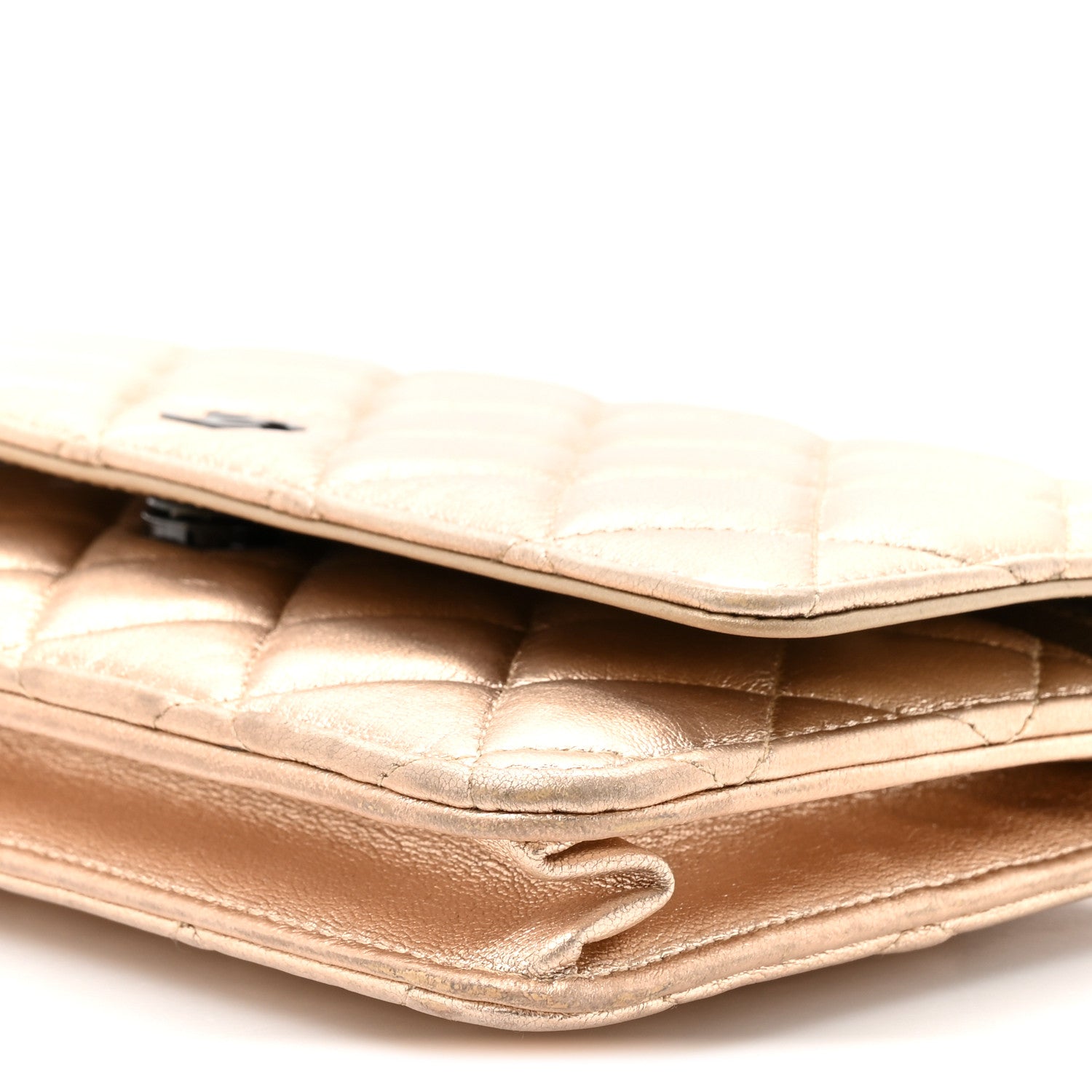 Chanel Metallic Lambskin Quilted Wallet On Chain WOC Gold Black 9 of 14