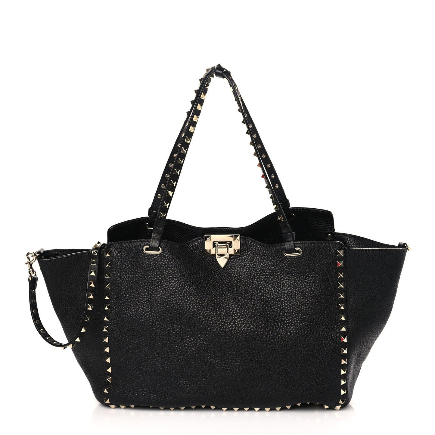 Pebbled Calfskin Medium Rockstud Tote Black