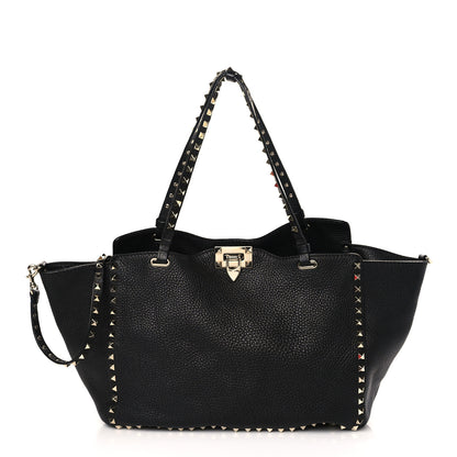 Valentino Garavani Pebbled Calfskin Medium Rockstud Tote Black 1 of 8