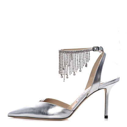 Jimmy Choo Metallic Calfskin Birtie 85 Pumps 38.5 Silver 1 of 9