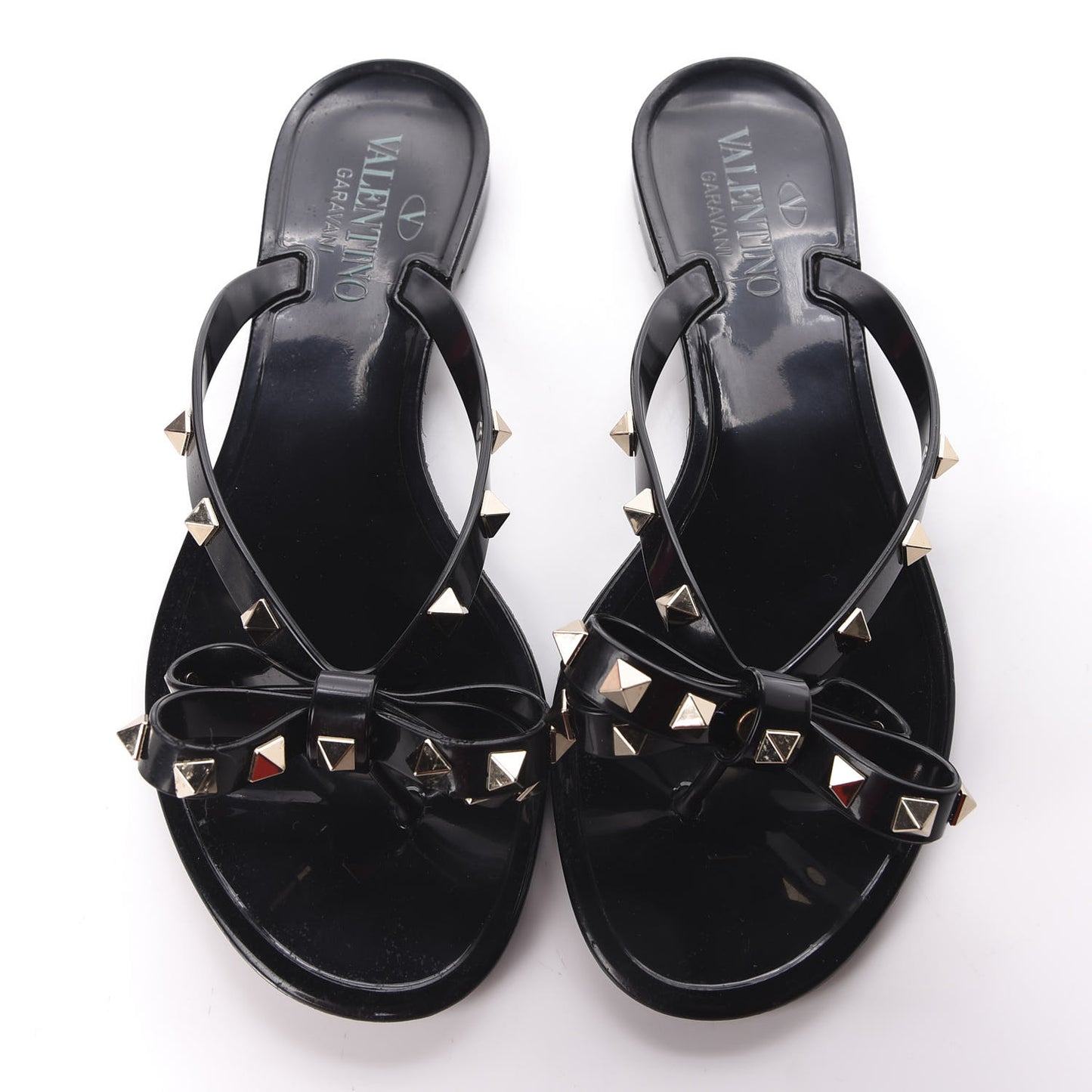 PVC Jelly Rockstud Bow Thong Sandals 37 Black
