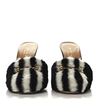 Gucci X ADIDAS Malaga Kid Fur Horsebit High Heel Mules 39.5 Black White 3 of 11