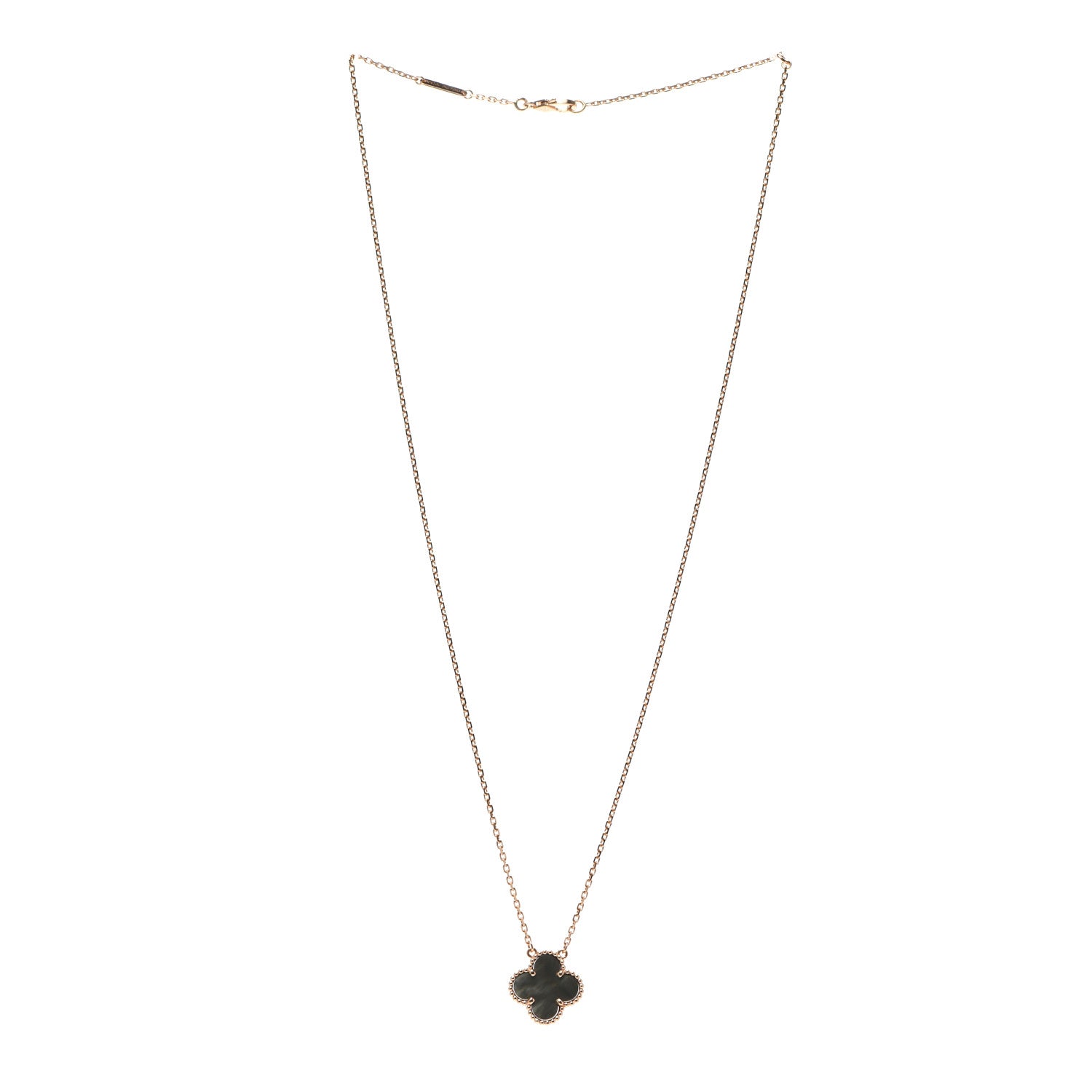Van Cleef & Arpels 18K Rose Gold Gray Mother of Pearl Vintage Alhambra Pendant Necklace 3 of 8