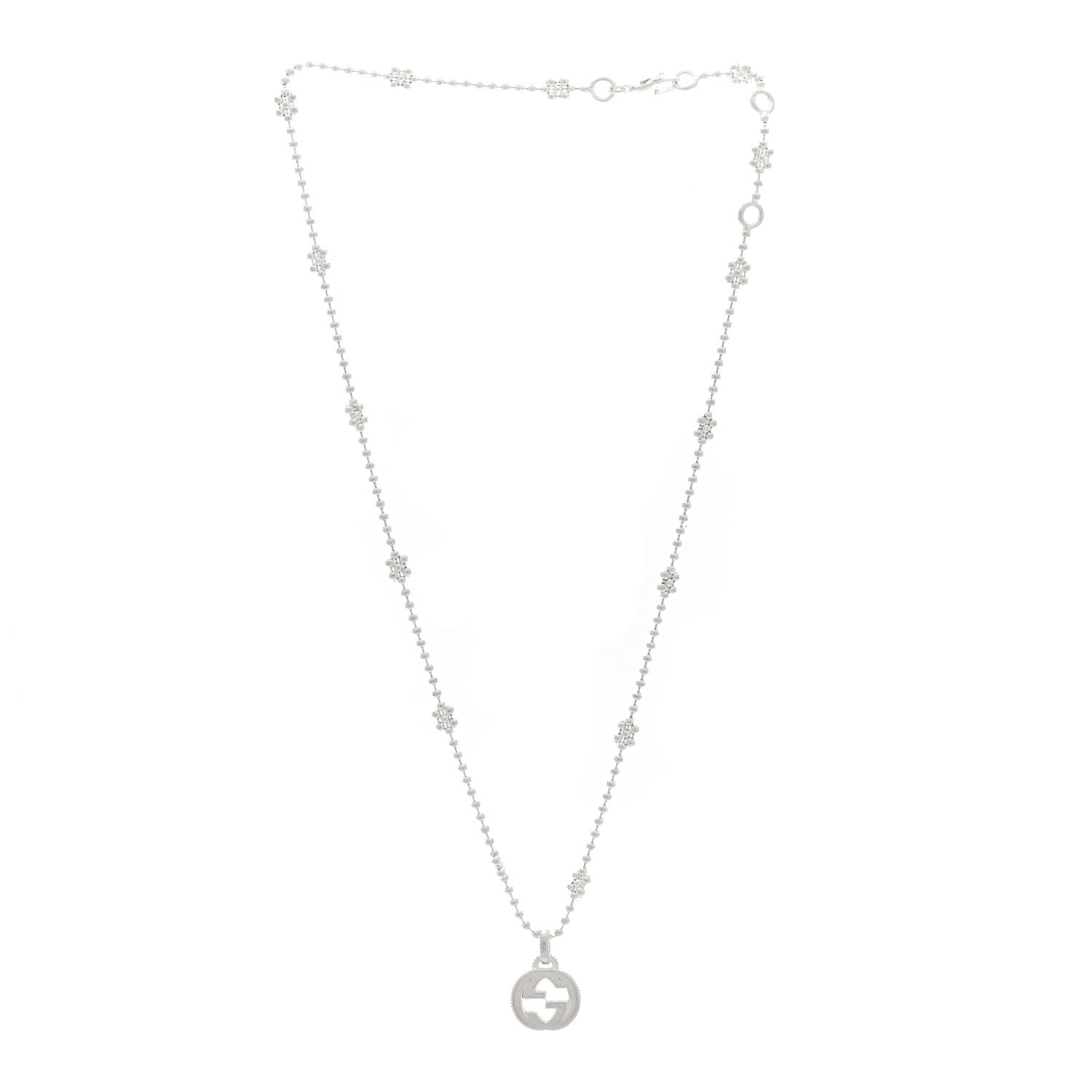Gucci Sterling Silver Interlocking GG Pendant Beaded Necklace 3 of 5