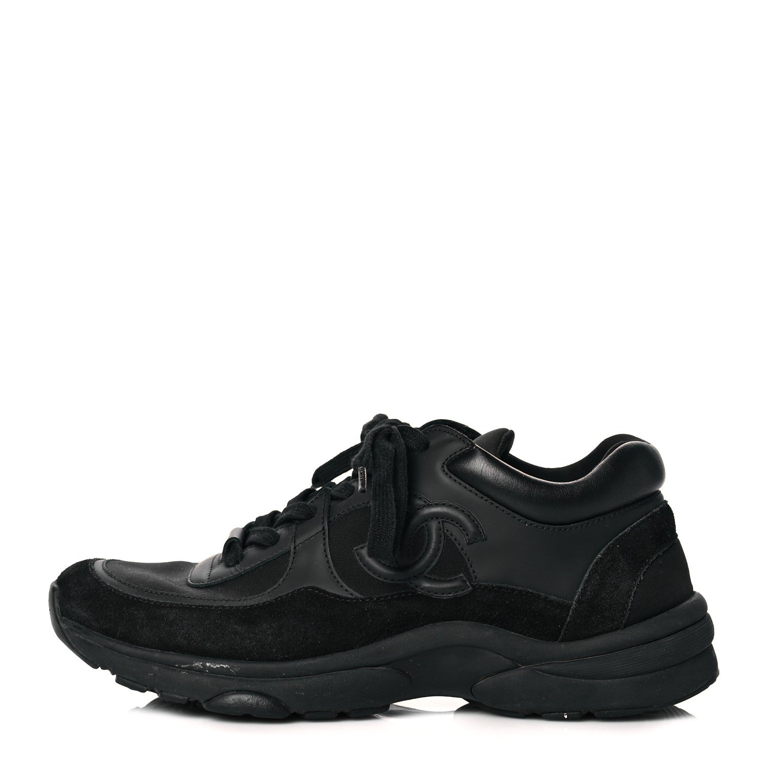 Chanel Fabric Calfskin Suede CC Sneakers 38 Black 1 of 14