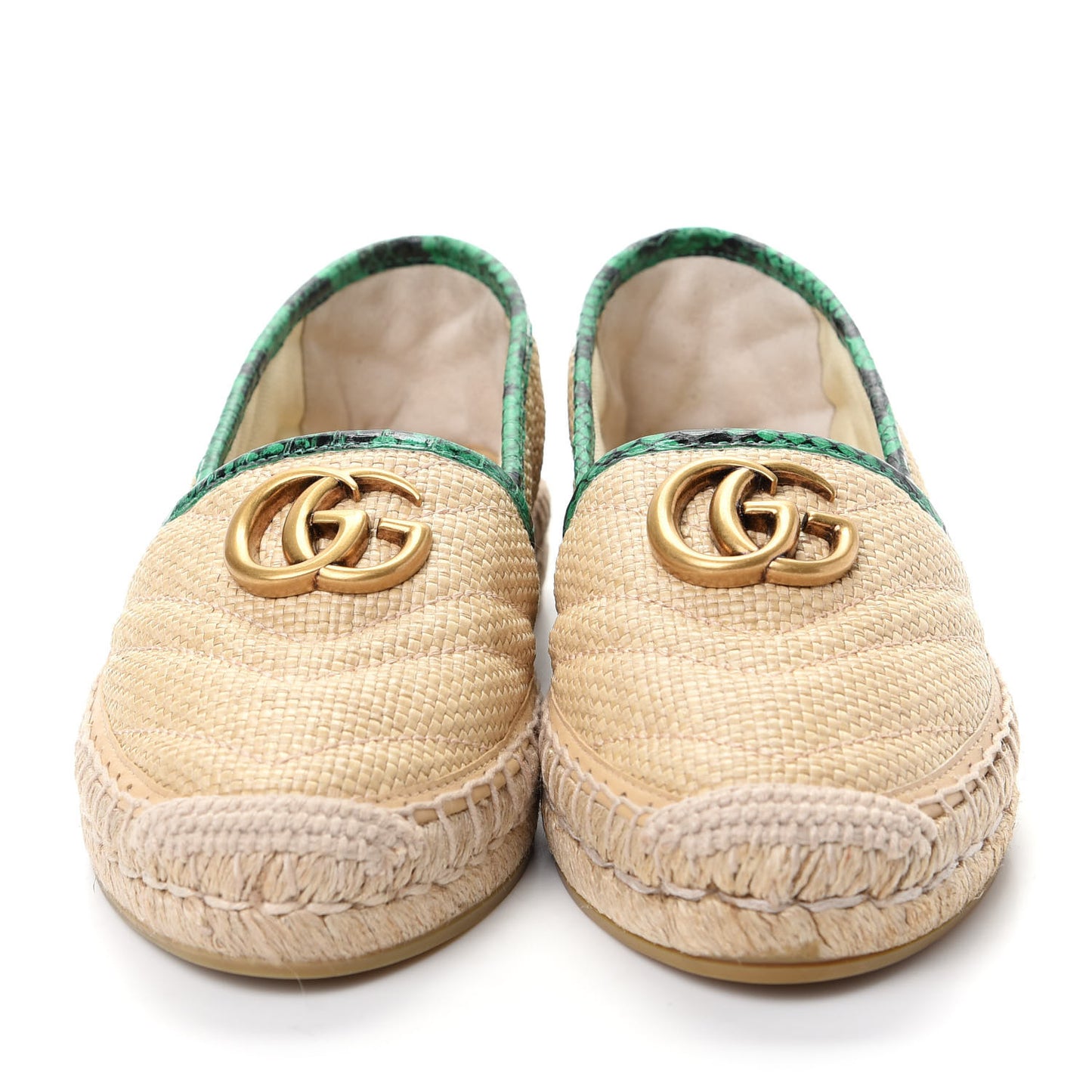 Straw Elaphe Matelasse GG Marmont Espadrilles 35.5 Natural New Shamarock