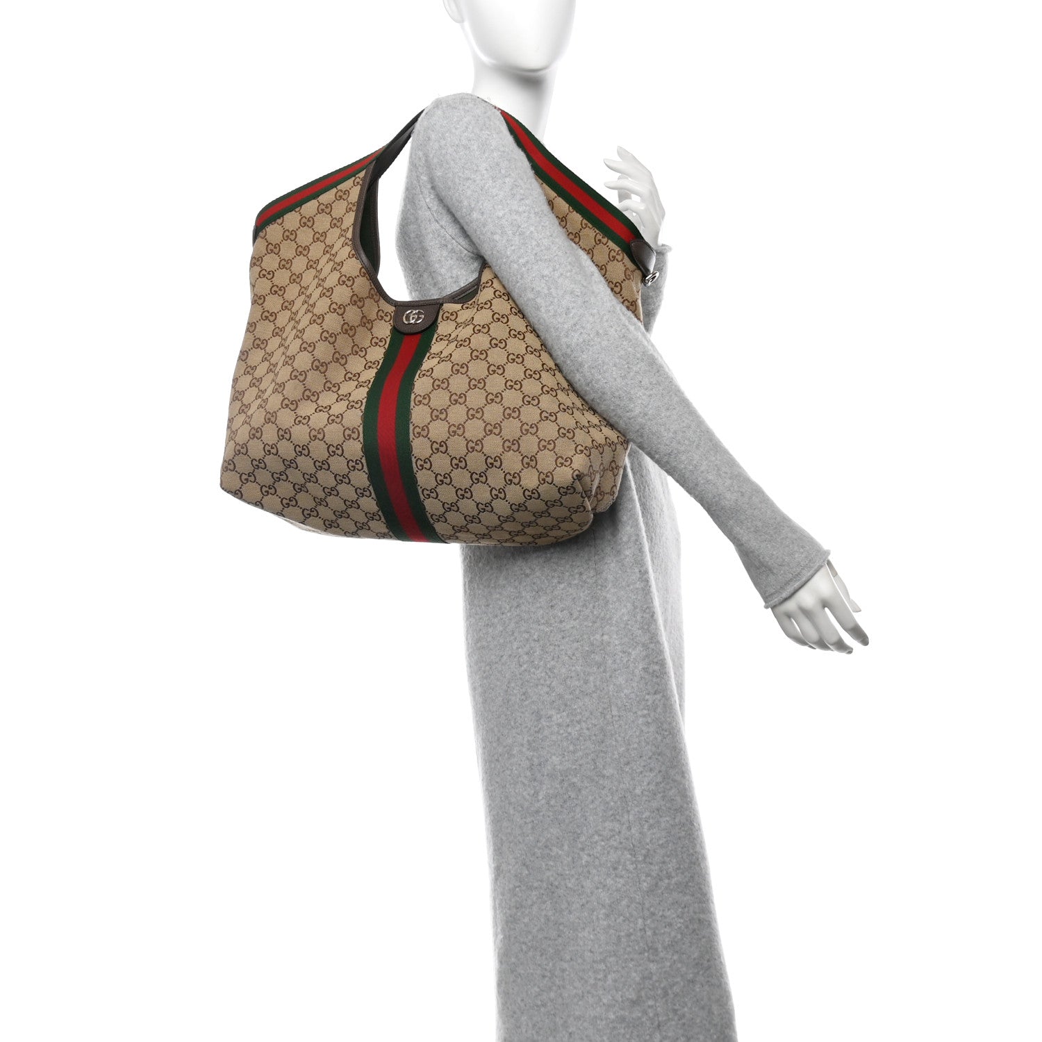 Gucci GG Monogram Web Large Giglio Tote Beige Brown 2 of 10
