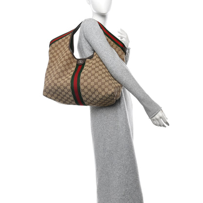 Gucci GG Monogram Web Large Giglio Tote Beige Brown 2 of 10