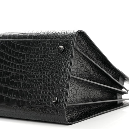 Saint Laurent Calfskin Crocodile Embossed Large Sac De Jour Carryall Black 10 of 26