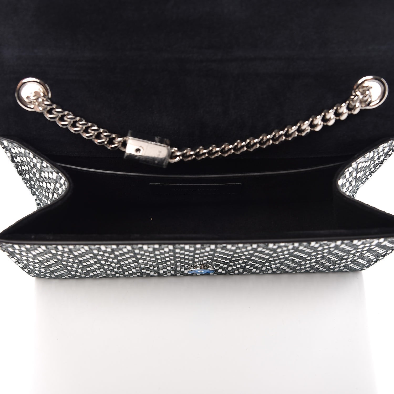 Saint Laurent Metallic Calfskin Chevron Small Monogram Kate Satchel Black Argento 5 of 6