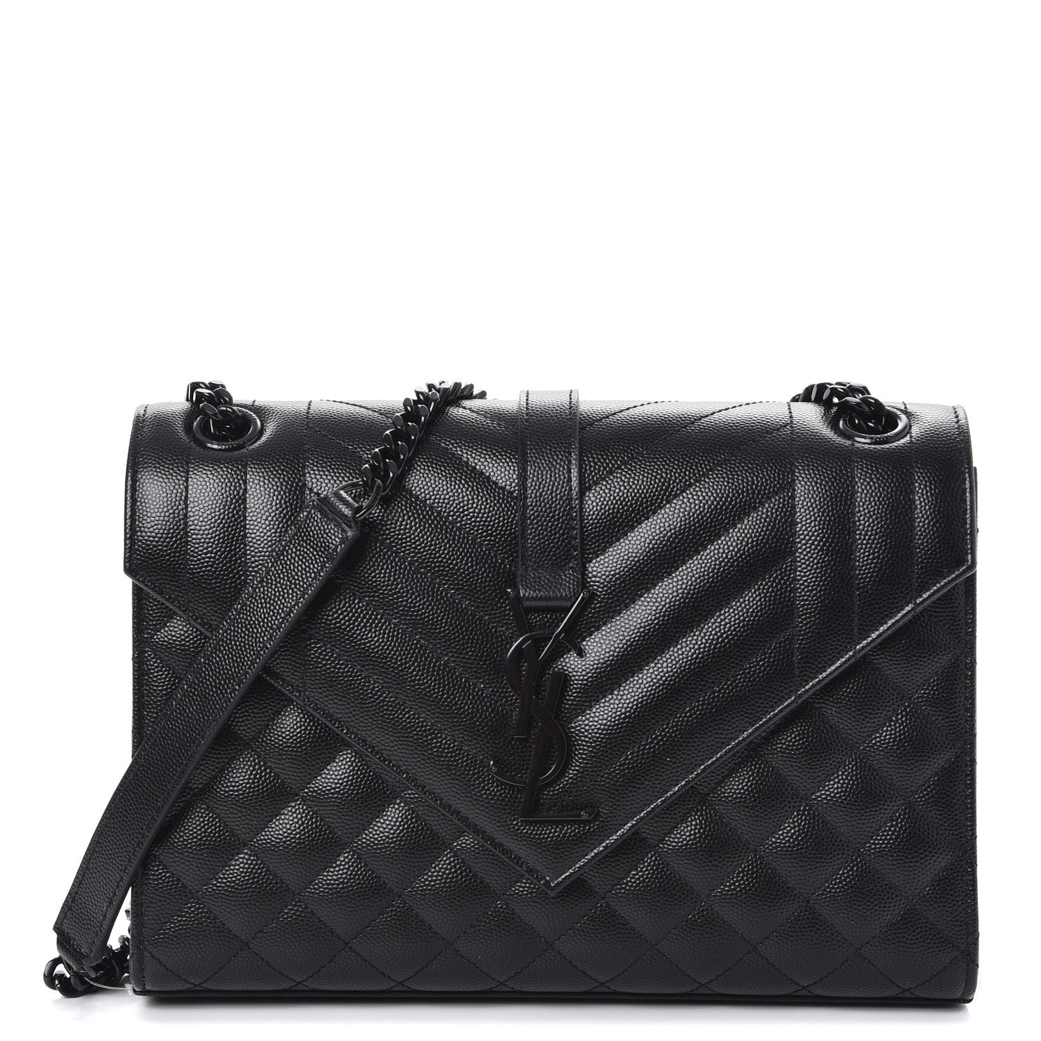 Saint Laurent Grain De Poudre Textured Mixed Matelasse Triquilt Medium Monogram Satchel Black 1 of 7