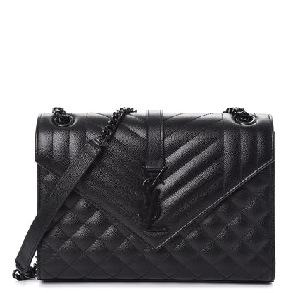 Saint Laurent Grain De Poudre Textured Mixed Matelasse Triquilt Medium Monogram Satchel Black 1 of 7