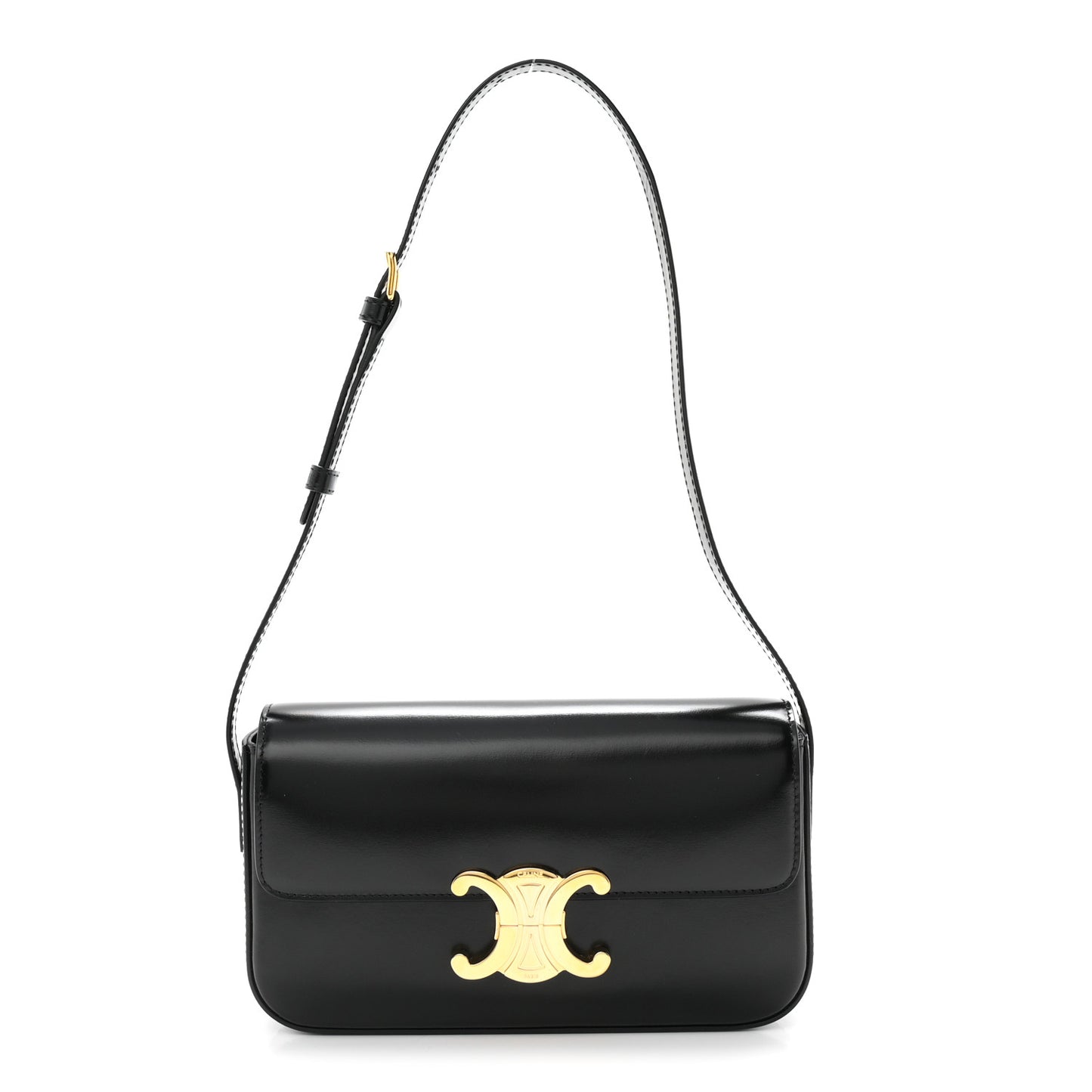 Shiny Calfskin Triomphe Shoulder Bag Black