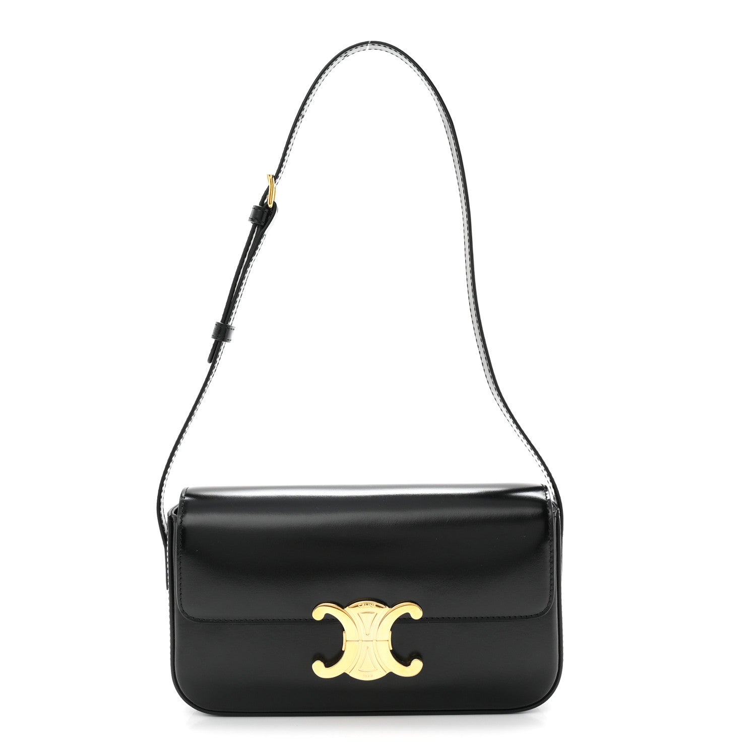 Celine Shiny Calfskin Triomphe Shoulder Bag Black 1 of 10