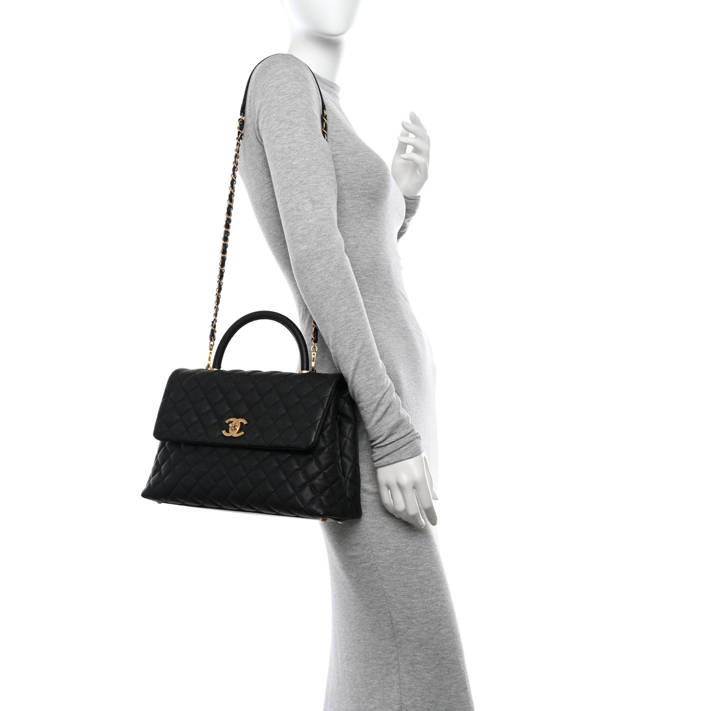 Caviar Quilted Medium Coco Handle Flap Black