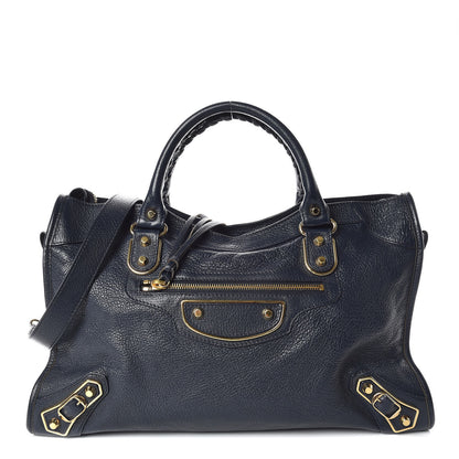 Balenciaga Chevre Gold Metallic Edge Hardware City Bleu Nuit Dark Sea 1 of 10