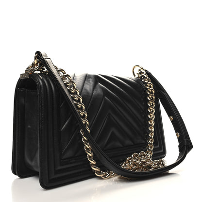 Chanel Lambskin Chevron Quilted Medium Boy Flap Black 3 of 12