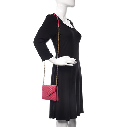 Saint Laurent Grain De Poudre Matelasse Chevron Monogram Envelope Chain Wallet Fresh Fuchsia 2 of 15