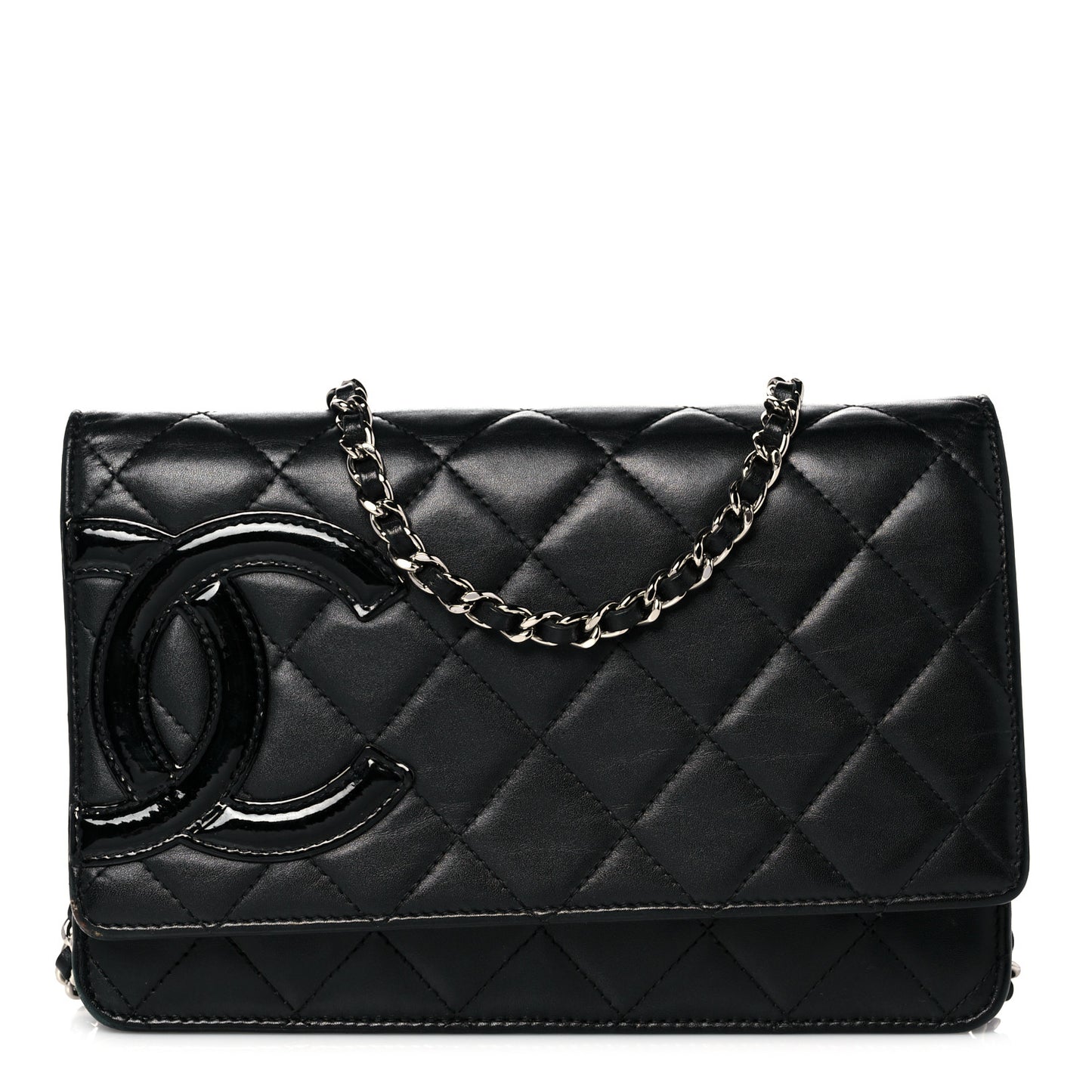 Calfskin Quilted Cambon Wallet On Chain WOC Black