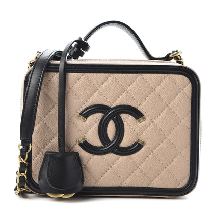 Chanel Caviar Quilted Medium CC Filigree Vanity Case Beige Black 1 of 11