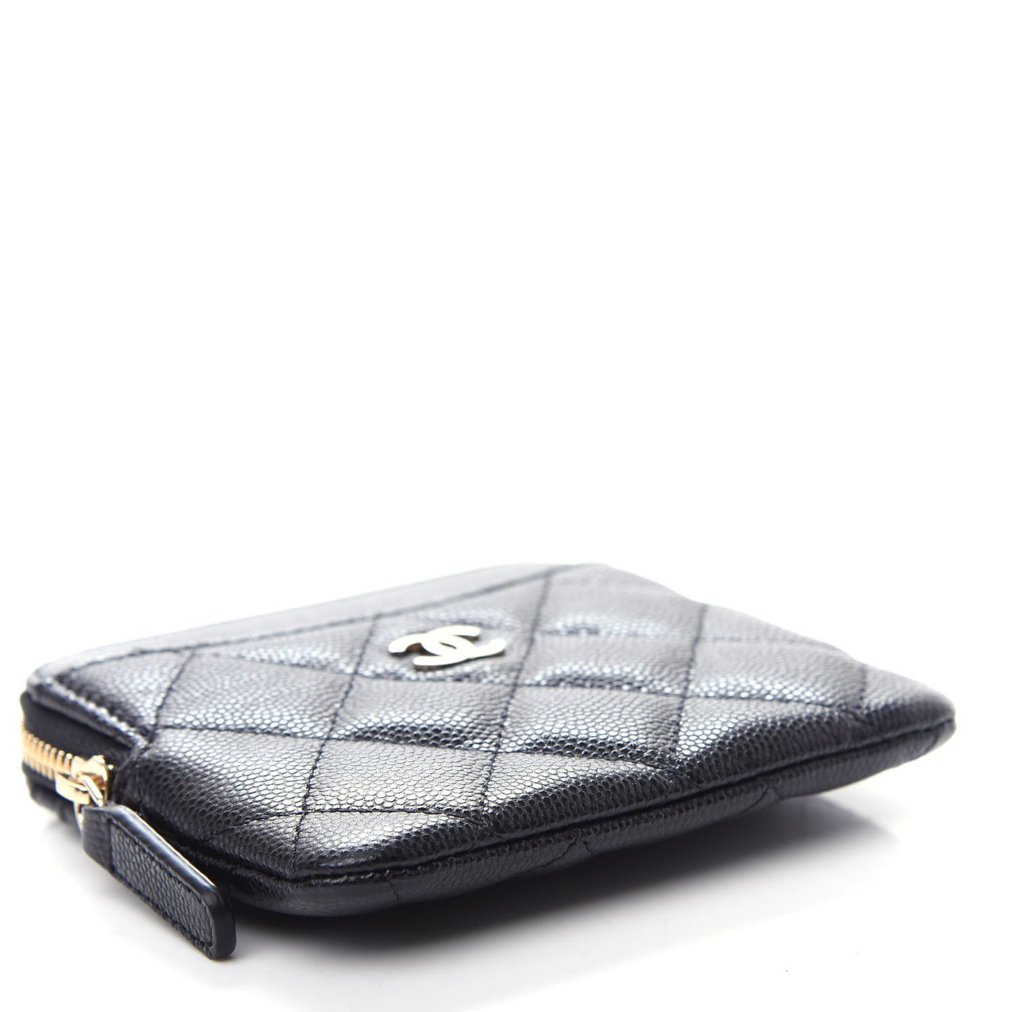 Caviar Quilted Zip Card Holder Wallet Black