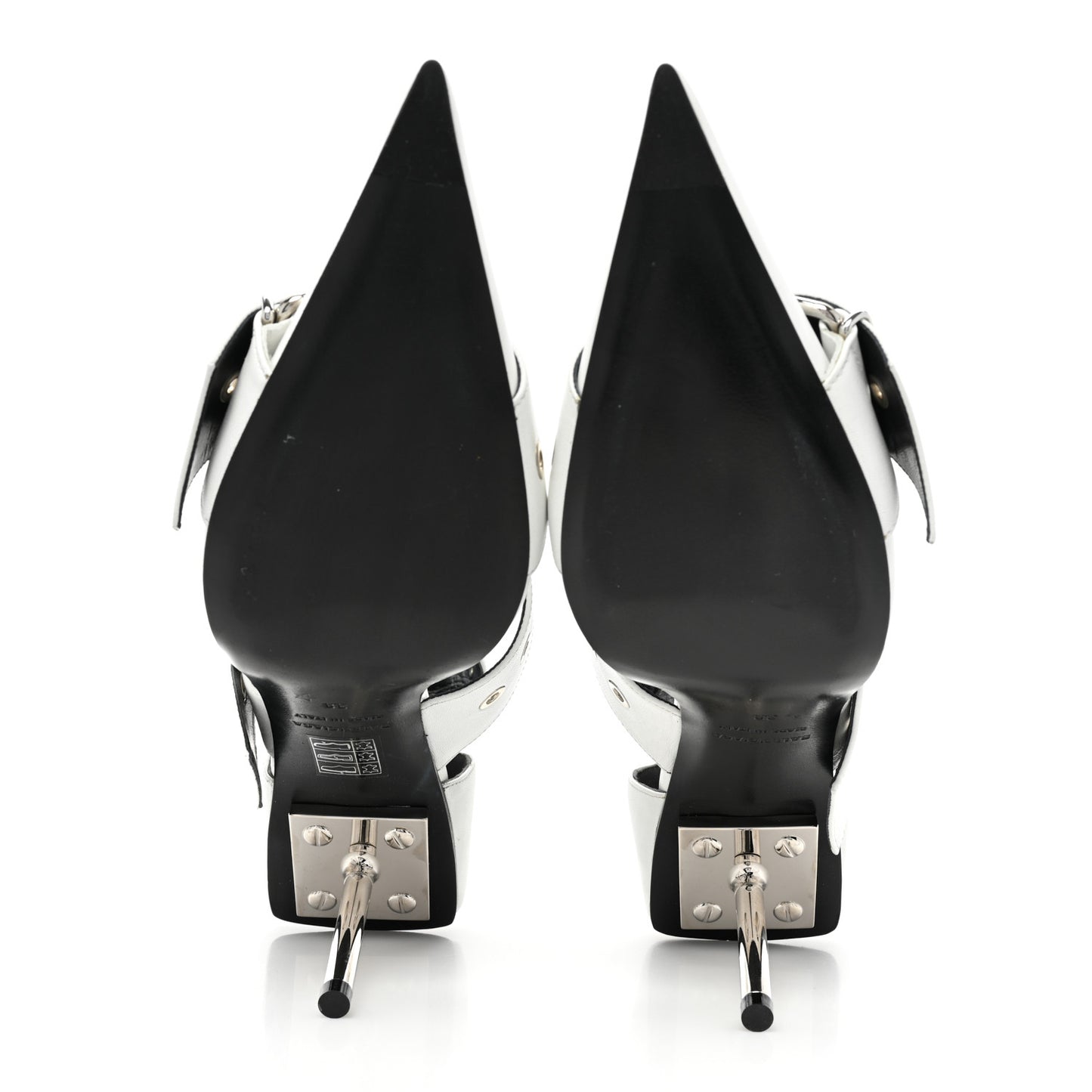 Shiny Kidskin Point Toe Buckle Pumps 38 White