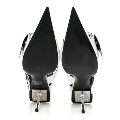 Balenciaga Shiny Kidskin Point Toe Buckle Pumps 38 White 6 of 13