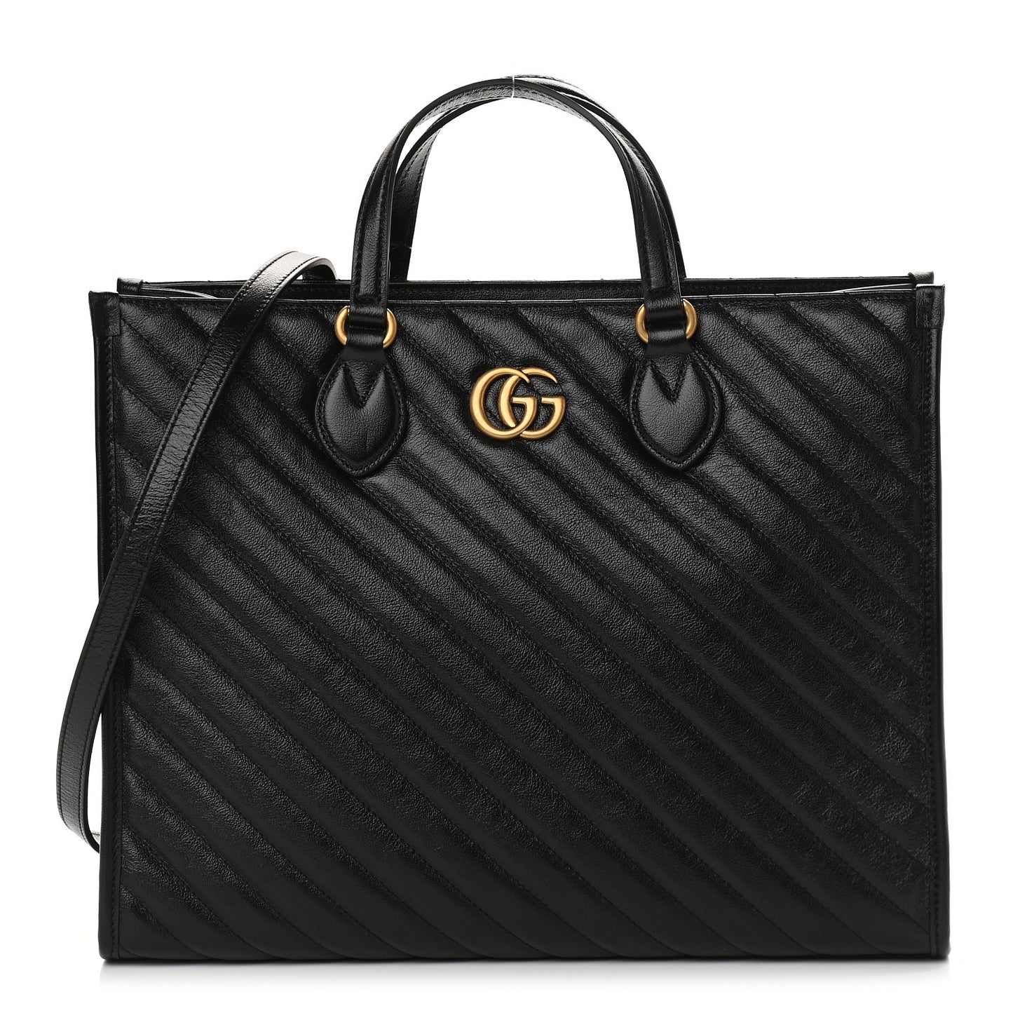 Azalea Calfskin Matelasse Diagonal GG Marmont Tote Bag Black