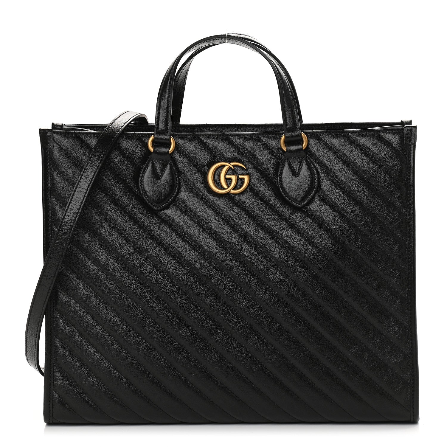 Gucci Azalea Calfskin Matelasse Diagonal GG Marmont Tote Bag Black 1 of 9