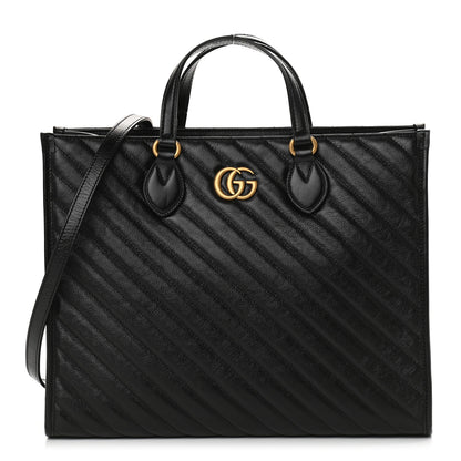 Gucci Azalea Calfskin Matelasse Diagonal GG Marmont Tote Bag Black 1 of 9
