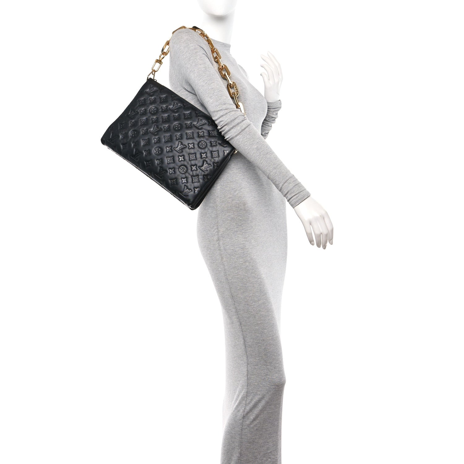 Louis Vuitton Lambskin Embossed Monogram Coussin MM Black 2 of 10