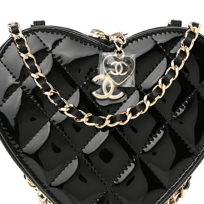 Chanel Patent Calfskin Resin Quilted CC Heart Clutch With Chain Black 12 of 17