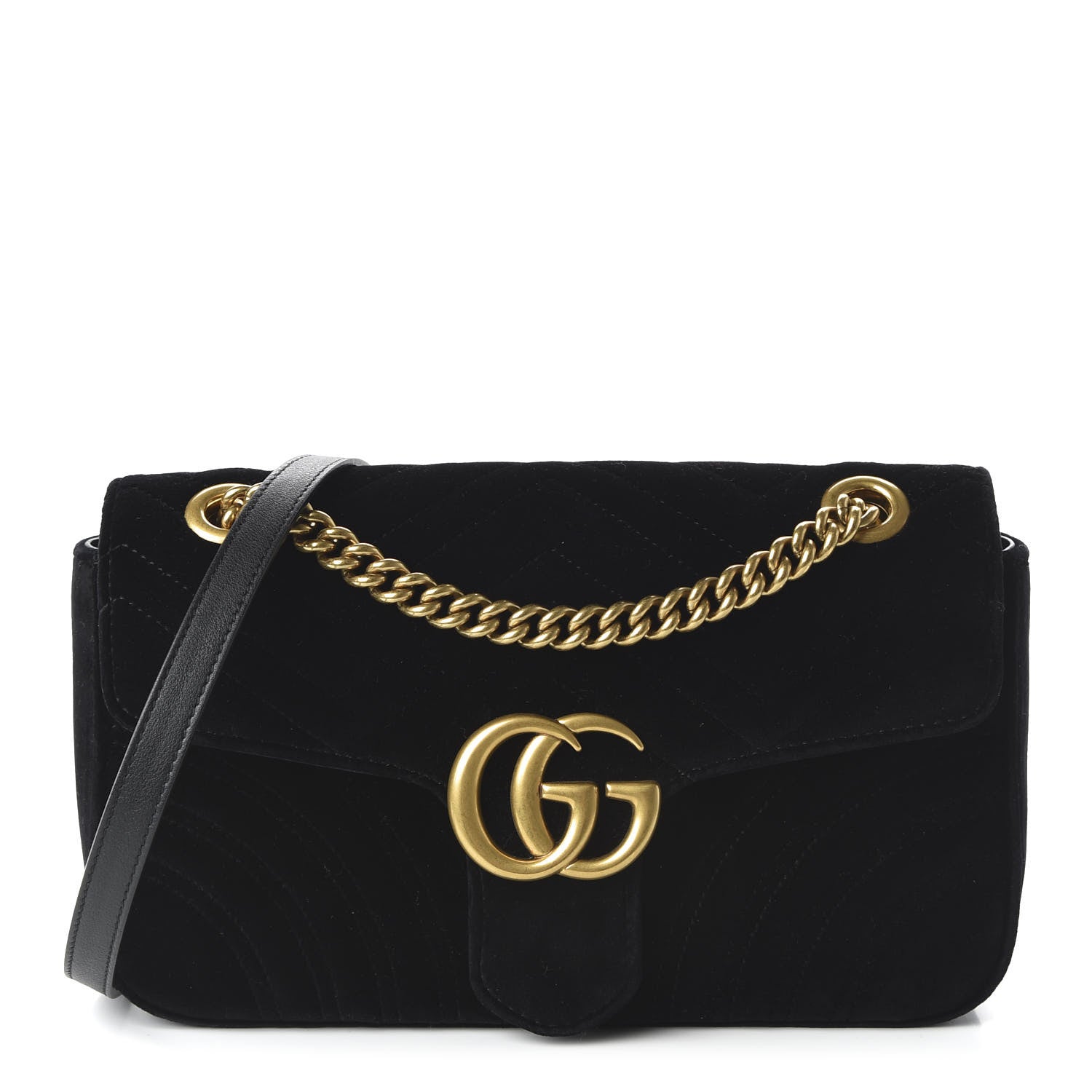 Gucci Velvet Matelasse Small GG Marmont Shoulder Bag Black 1 of 10