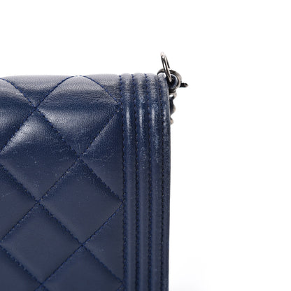 Chanel Lambskin Quilted Boy Wallet On Removable Chain WOC Navy Blue 14 of 18