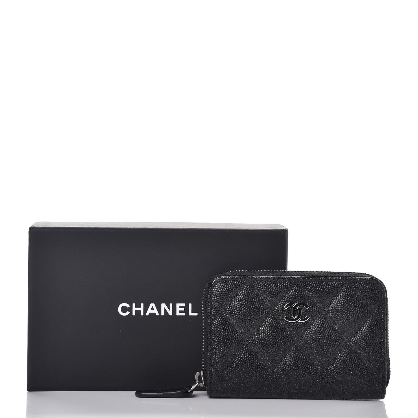 Iridescent Caviar Quilted Zip Coin Purse Black