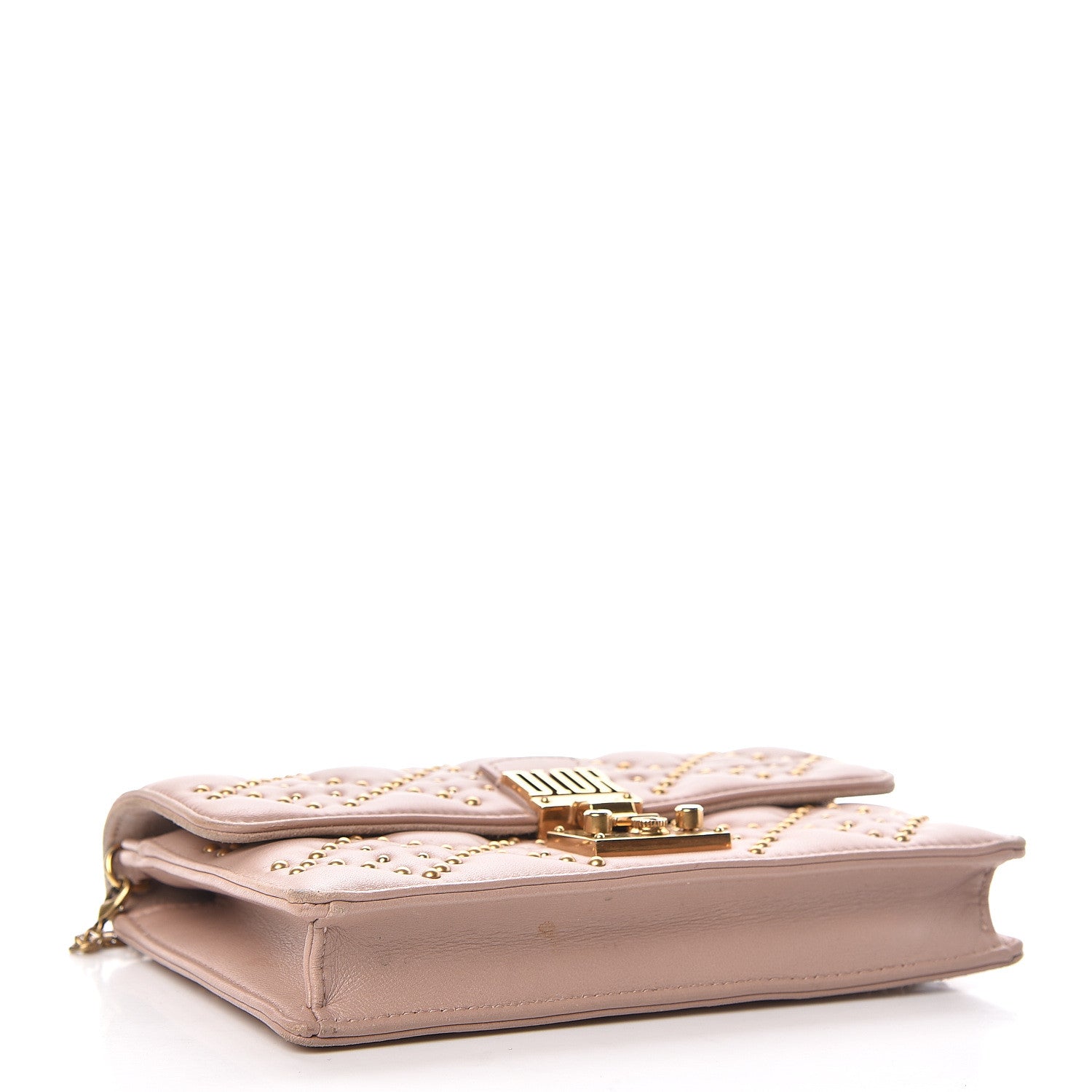 Christian Dior Lambskin Cannage Studded Dioraddict Wallet on Chain Clutch Nude 4 of 11