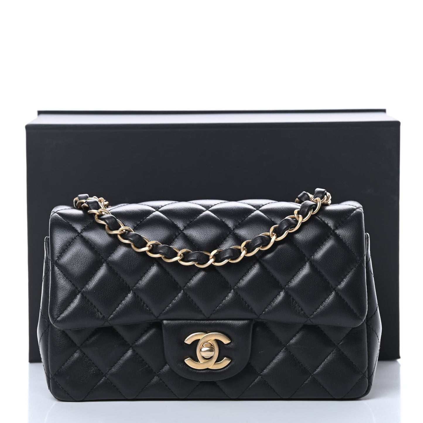 Lambskin Quilted Mini Rectangular Flap Black
