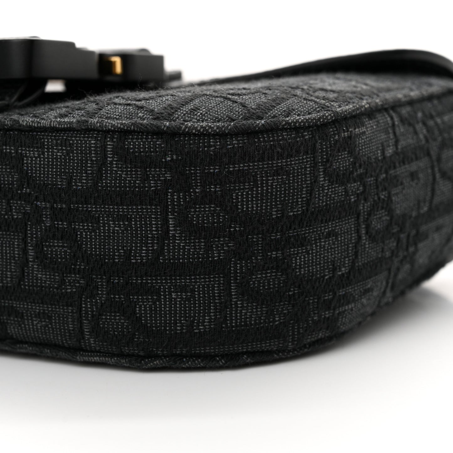 Oblique Jacquard Grained Calfskin Mini Saddle Messenger Bag With Flap Black