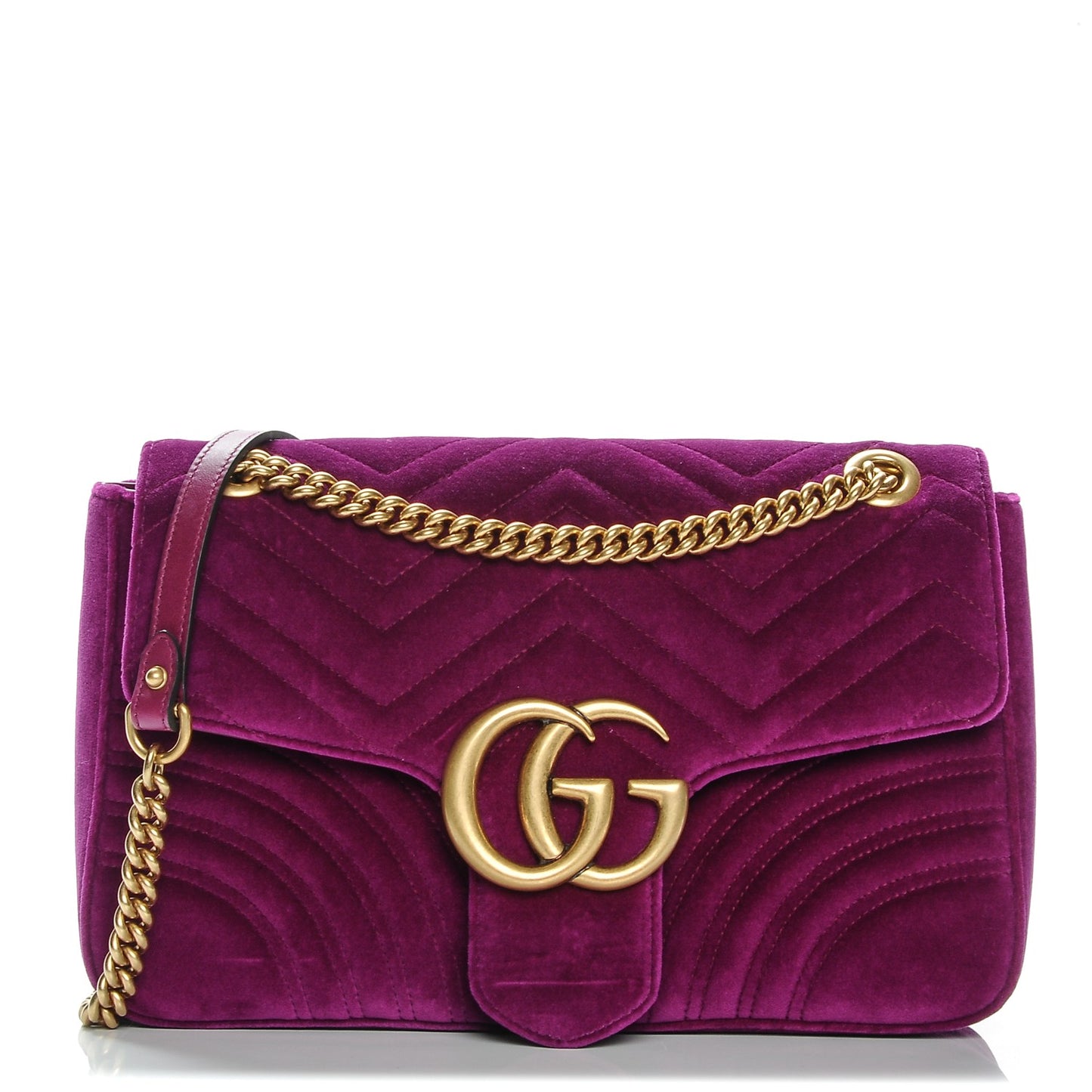 Velvet Matelasse Medium GG Marmont Shoulder Bag Fuchsia Violet Cyclamen