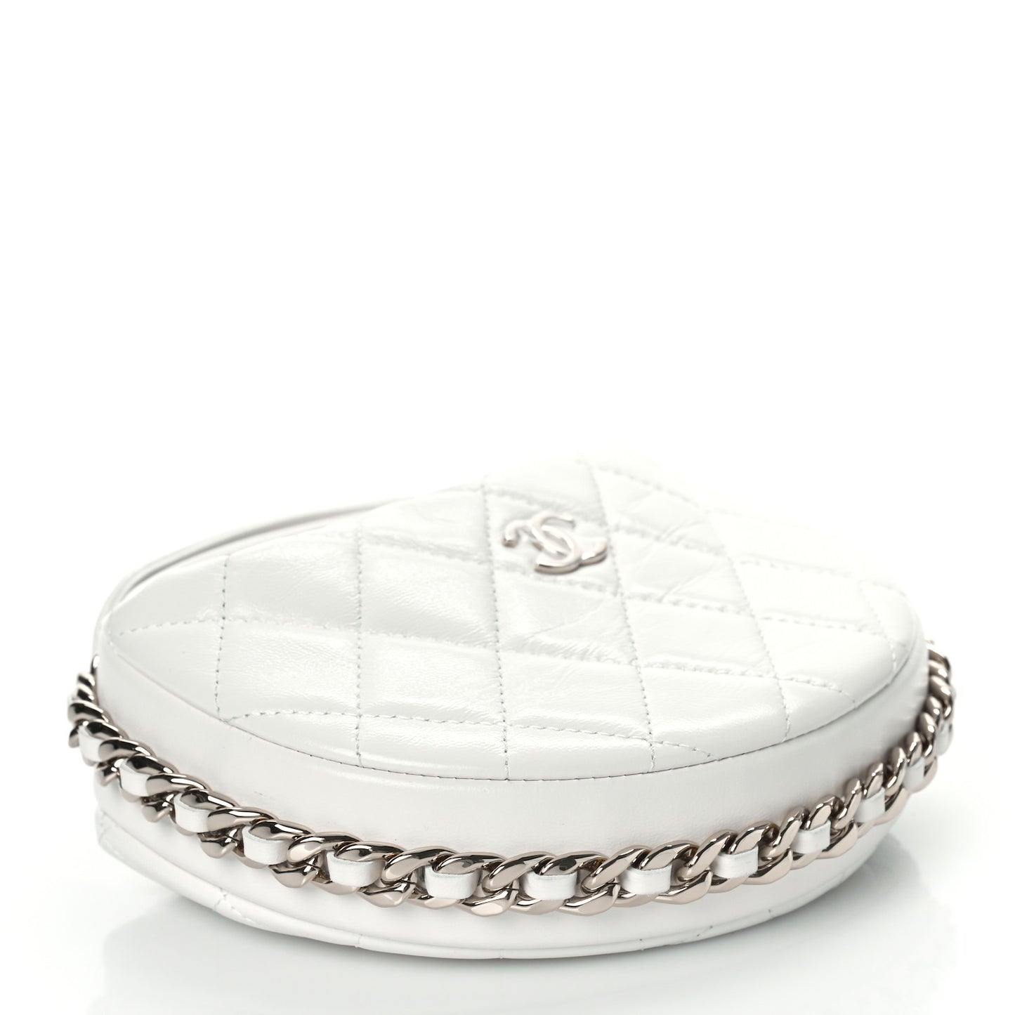 Lambskin Quilted Chain Around Pouch White
