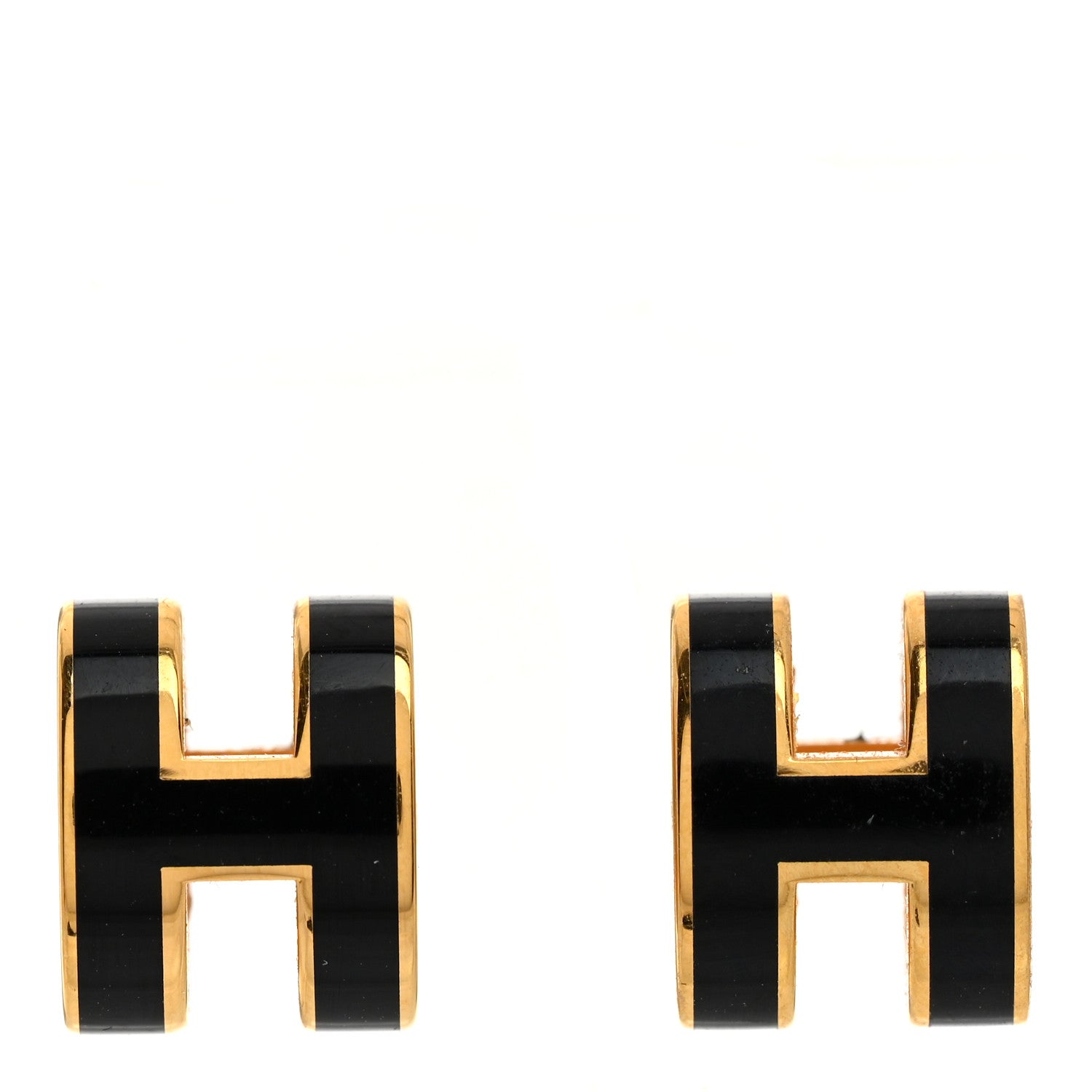Hermes Gold Lacquered Mini Pop H Earrings Black 1 of 6