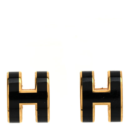 Hermes Gold Lacquered Mini Pop H Earrings Black 1 of 6