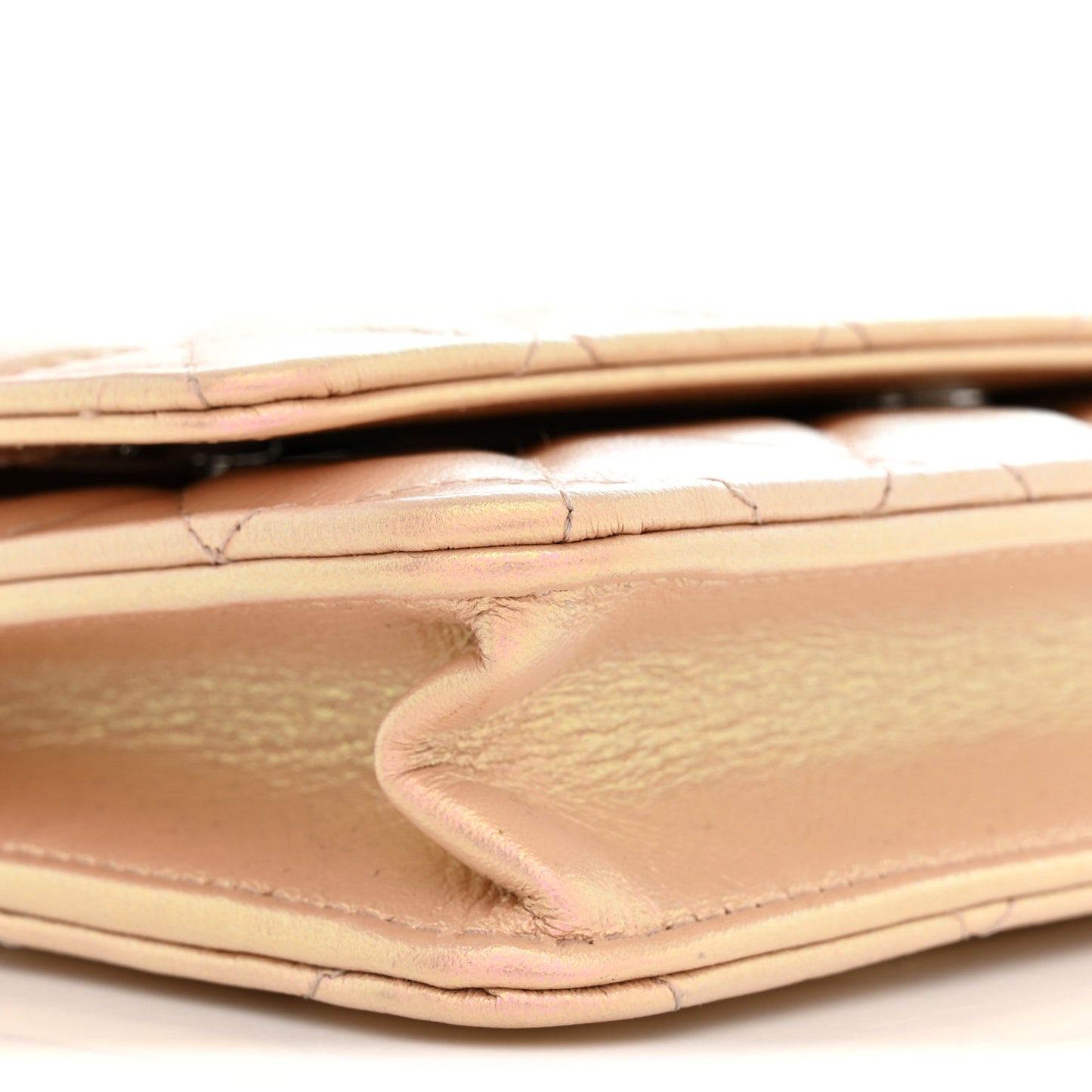 Iridescent Calfskin Quilted Wallet On Chain WOC Pink