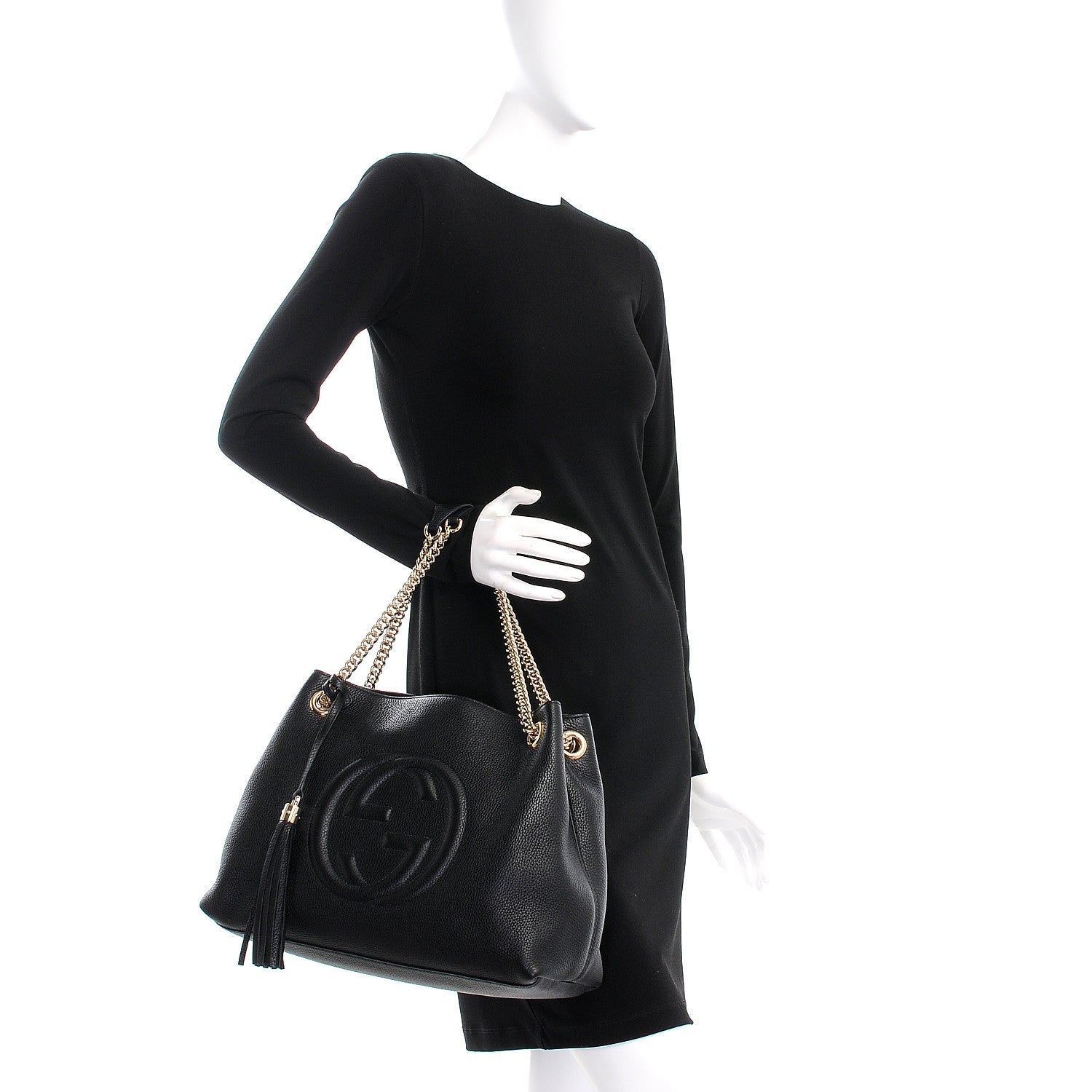 Gucci Pebbled Calfskin Medium Soho Chain Shoulder Bag Black 2 of 7
